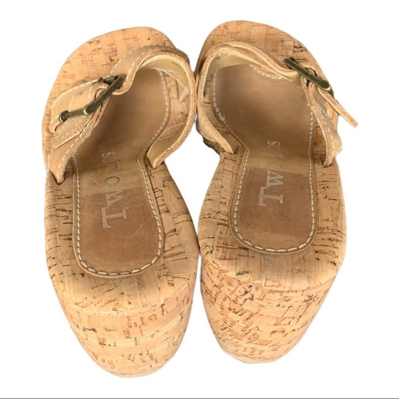 Two Lips Aloha Slides Leather Crisscross Buckle Cork Platform Wedge Sandal 7M - Picture 6 of 9